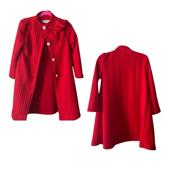 Elegant Red and White Girl’s Dress with matching Coat with Bow Detail Size 6X - Picture 3 of 10